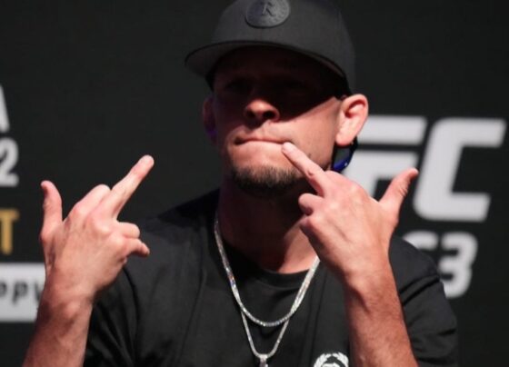 Nate Diaz em compromisso com a imprensa no UFC